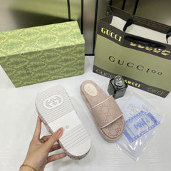 Gucci GG Women Platform Slide Sandal Apricot With OG Box Carry Bag 1892 LApricot