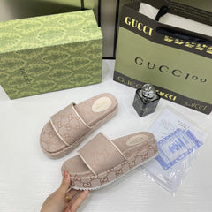 Gucci GG Women Platform Slide Sandal Apricot With OG Box Carry Bag 1892 LApricot