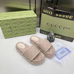 Gucci GG Women Platform Slide Sandal Apricot With OG Box Carry Bag 1892 LApricot