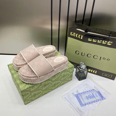 Gucci GG Women Platform Slide Sandal Apricot With OG Box Carry Bag 1892 LApricot