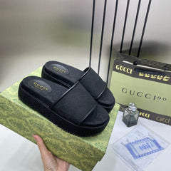 Gucci GG Women Platform Slide Sandal Black With OG Box Carry Bag 1892 Black