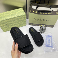 Gucci GG Women Platform Slide Sandal Black With OG Box Carry Bag 1892 Black