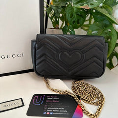 Gucci GG Marmont Mini Matelasse Shoulder Bag With OG Box & Dust Bag (Black - 906)