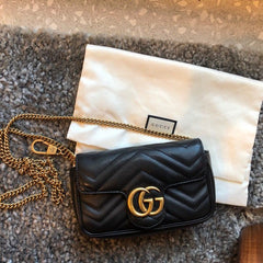 Gucci GG Marmont Mini Matelasse Shoulder Bag With OG Box & Dust Bag (Black - 906)