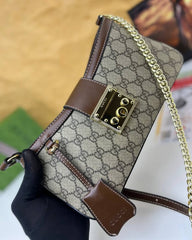 Gucci Padlock Brown & Khakhi Small Shoulder Bag With OG Box & Dust Bag 88278 Brown & Khaki
