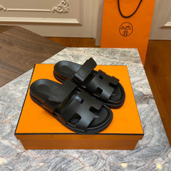 Hermes Calfskin Mens Chypre Sandals black