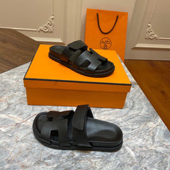 Hermes Calfskin Mens Chypre Sandals black