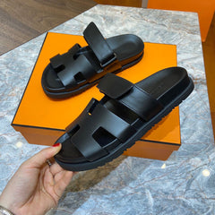 Hermes Calfskin Mens Chypre Sandals black