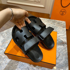 Hermes Calfskin Mens Chypre Sandals black