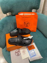 Hermes Calfskin Mens Chypre Sandals black