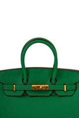 Hermes Malachite Green Togo Leather Rose Gold Hardware Birkin Bag With Dust Bag & OG Box (BK25 Malachite Green)