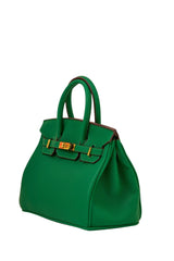 Hermes Malachite Green Togo Leather Rose Gold Hardware Birkin Bag With Dust Bag & OG Box (BK25 Malachite Green)