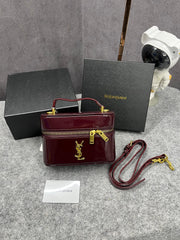 Ysl Saint Laurent Black Gaby Patent Leather Vanity Bag With OG Box & Dust Bag 77106 Mirror Burgundy