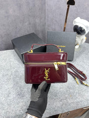 Ysl Saint Laurent Black Gaby Patent Leather Vanity Bag With OG Box & Dust Bag 77106 Mirror Burgundy