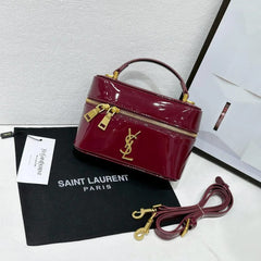 Ysl Saint Laurent Black Gaby Patent Leather Vanity Bag With OG Box & Dust Bag 77106 Mirror Burgundy