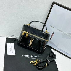 Ysl Saint Laurent Black Gaby Patent Leather Vanity Bag With OG Box & Dust Bag 77106 Mirror Black