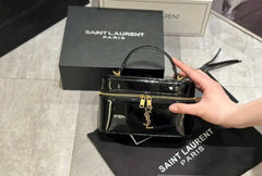 Ysl Saint Laurent Black Gaby Patent Leather Vanity Bag With OG Box & Dust Bag 77106 Mirror Black