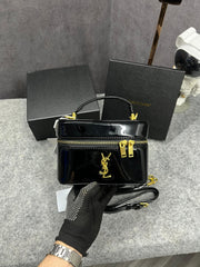 Ysl Saint Laurent Black Gaby Patent Leather Vanity Bag With OG Box & Dust Bag 77106 Mirror Black