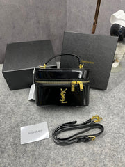Ysl Saint Laurent Black Gaby Patent Leather Vanity Bag With OG Box & Dust Bag 77106 Mirror Black