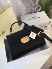 Coach Eliza Top Handle Premium Crossbody Bag With OG Magnetic Gift Box & Dust Bag (Black - 911)