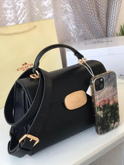 Coach Eliza Top Handle Premium Crossbody Bag With OG Magnetic Gift Box & Dust Bag (Black - 911)