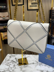 Tory Burch White Diamond Quilt Leather Eleanor Shoulder Bag With OG Box & Dust Bag TR084 White