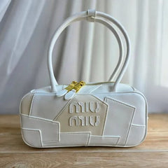 Miu Miu Versatile Long Handle White Leather Shoulder Bag With Dust Bag 502 White