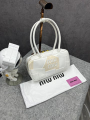 Miu Miu Versatile Long Handle White Leather Shoulder Bag With Dust Bag 502 White