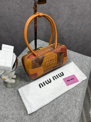 Miu Miu Versatile Long Handle Brown Leather Shoulder Bag With Dust Bag 502 Brown