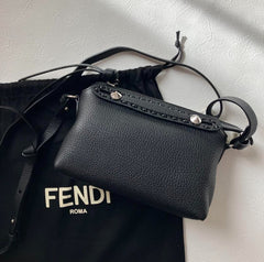 Fendi Black Leather Mini By The Way Crossbody Bag With OG Box & Dust Bag 529 Black