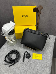 Fendi Black Leather Mini By The Way Crossbody Bag With OG Box & Dust Bag 529 Black
