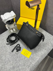 Fendi Black Leather Mini By The Way Crossbody Bag With OG Box & Dust Bag 529 Black