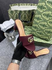 Gucci Womens Leather_Mid-Heel Mules With OG Box & Dust Bag Burgundy Brown