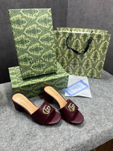 Gucci Womens Leather_Mid-Heel Mules With OG Box & Dust Bag Burgundy Brown