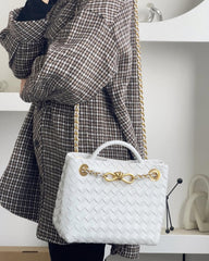 Bottega Veneta Andiamo Small Intrecciato-Leather Bag Off White 159