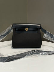 Hermes Herbag Zip 20 Noir Black Canvas Gold Hardware Bag With OG & Dust Bag 90