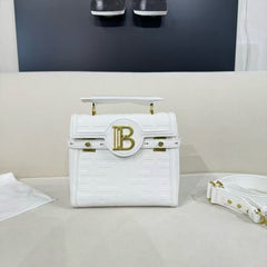 Balmain B-Buzz 23 Leather Tote Bag With OG Box & Dust Bag Litchi Grain White
