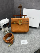 Balmain B-Buzz 23 Leather Tote Bag With OG Box & Dust Bag Litchi Grain Brown