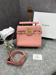 Balmain B-Buzz 23 Leather Tote Bag With OG Box & Dust Bag Litchi Grain Pink