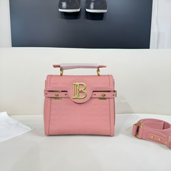Balmain B-Buzz 23 Leather Tote Bag With OG Box & Dust Bag Litchi Grain Pink