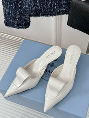 Prada White Brushed Heel Mule For Women With Original Box