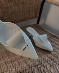 Prada White Brushed Heel Mule For Women With Original Box