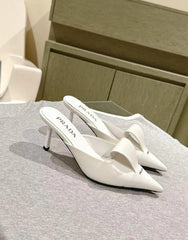 Prada White Brushed Heel Mule For Women With Original Box