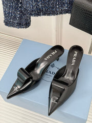 Prada Black Brushed Heel Mule For Women With Original Box