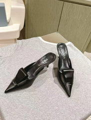 Prada Black Brushed Heel Mule For Women With Original Box