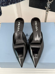 Prada Black Brushed Heel Mule For Women With Original Box