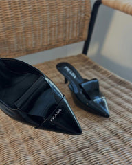 Prada Black Brushed Heel Mule For Women With Original Box
