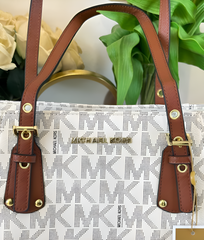 Michael Kors MK Voyager Tote Bag With Side Pocket & Dust Bag (Beige Brown 2003)