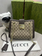 Gucci Padlock Medium GG Supreme Canvas Shoulder Bag Brown