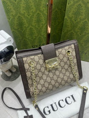 Gucci Padlock Medium GG Supreme Canvas Shoulder Bag Brown